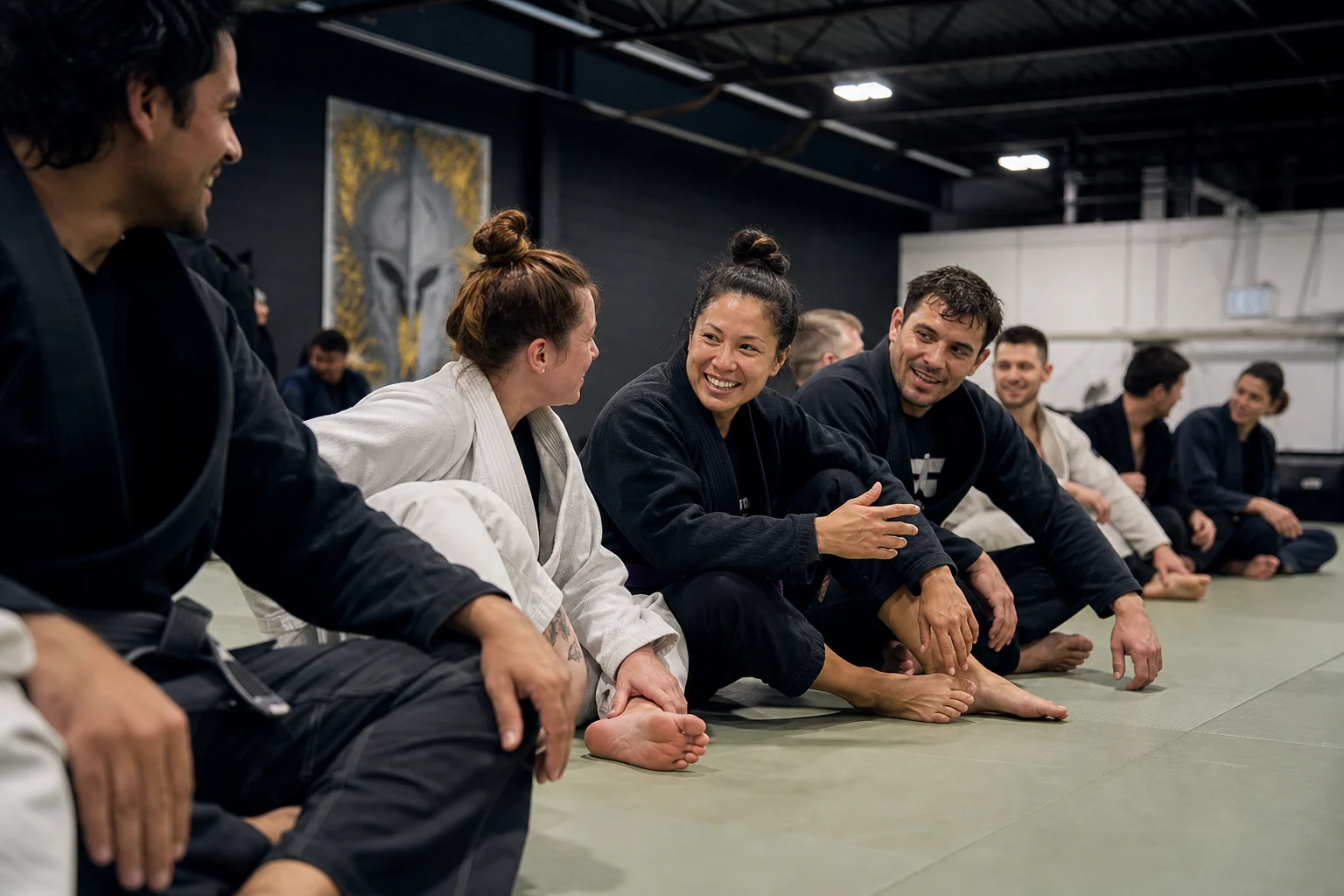 Jiu Jitsu teammates relaxing together after class at Gold Bar Training Center